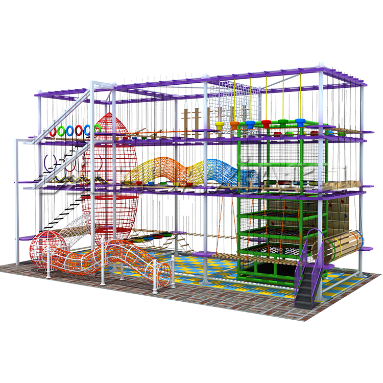 Funcational Challenging Indoor Rope Climbing Sky Play Equipment Obstacle Course 